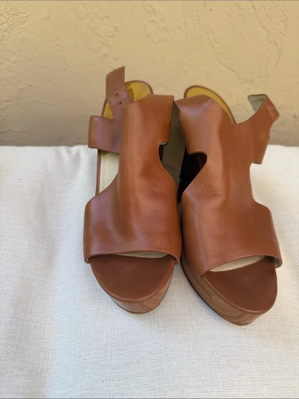 Michael Kors Cognac Leather Wedge Sandals